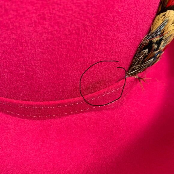 VTG Excello Hot Pink Wool Fedora Bowler Hat w/ Feather USA Bollman Mr. John - Picture 9 of 9
